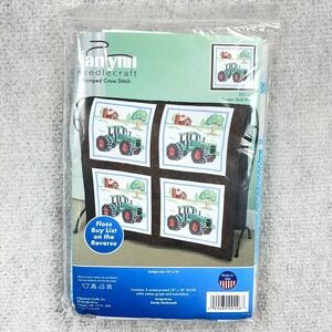 Janlynn Stamped TRACTOR Cross Stitch Quilt Blocks # 021-1476 15" x 15"‎ NEW